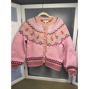LoveShackFancy Honeypie Boyfriend Cardigan Berry Smash Pink Fair Isle S/M